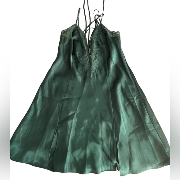 VTG Fredericks of Hollywood Forest green strappy lace mini lingerie slip sz med - Picture 5 of 9